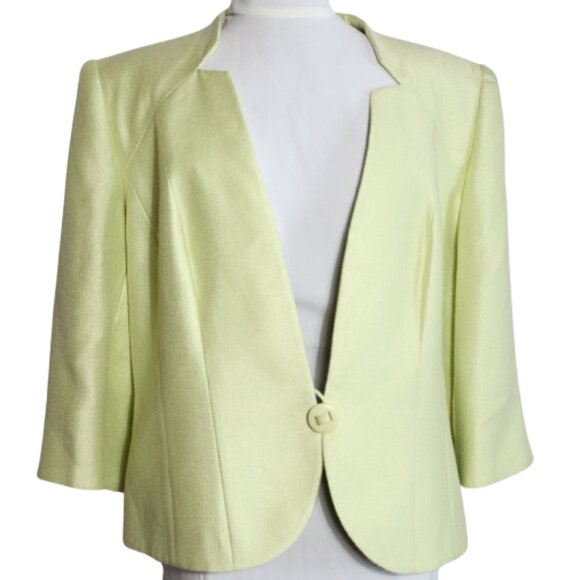 Jacque Vert SZ 16 Shantung Soft Lime Green Jacket 3/4 Sleeves - Picture 1 of 11